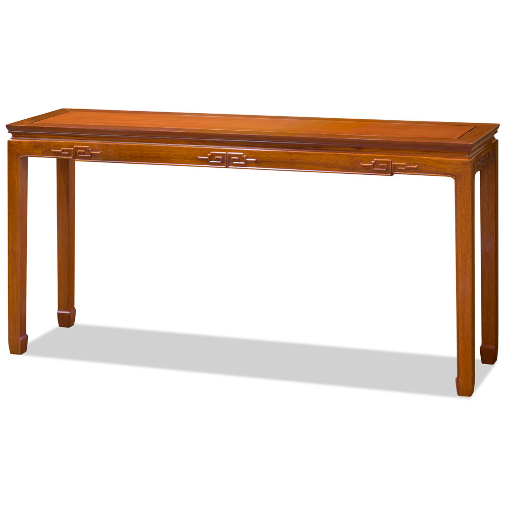 Natural Finish Rosewood Chinese Key Motif Console Table