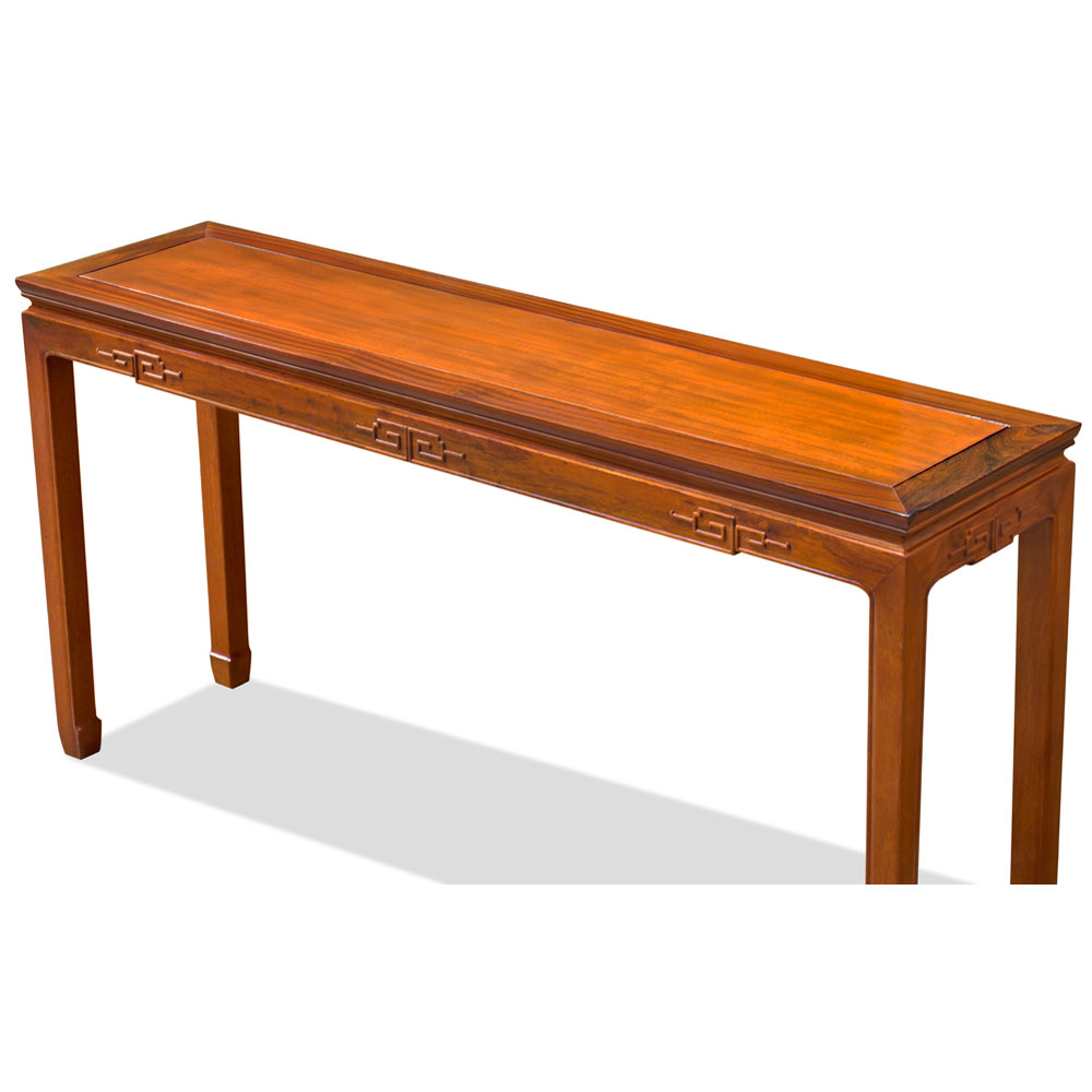 Natural Finish Rosewood Chinese Key Motif Console Table