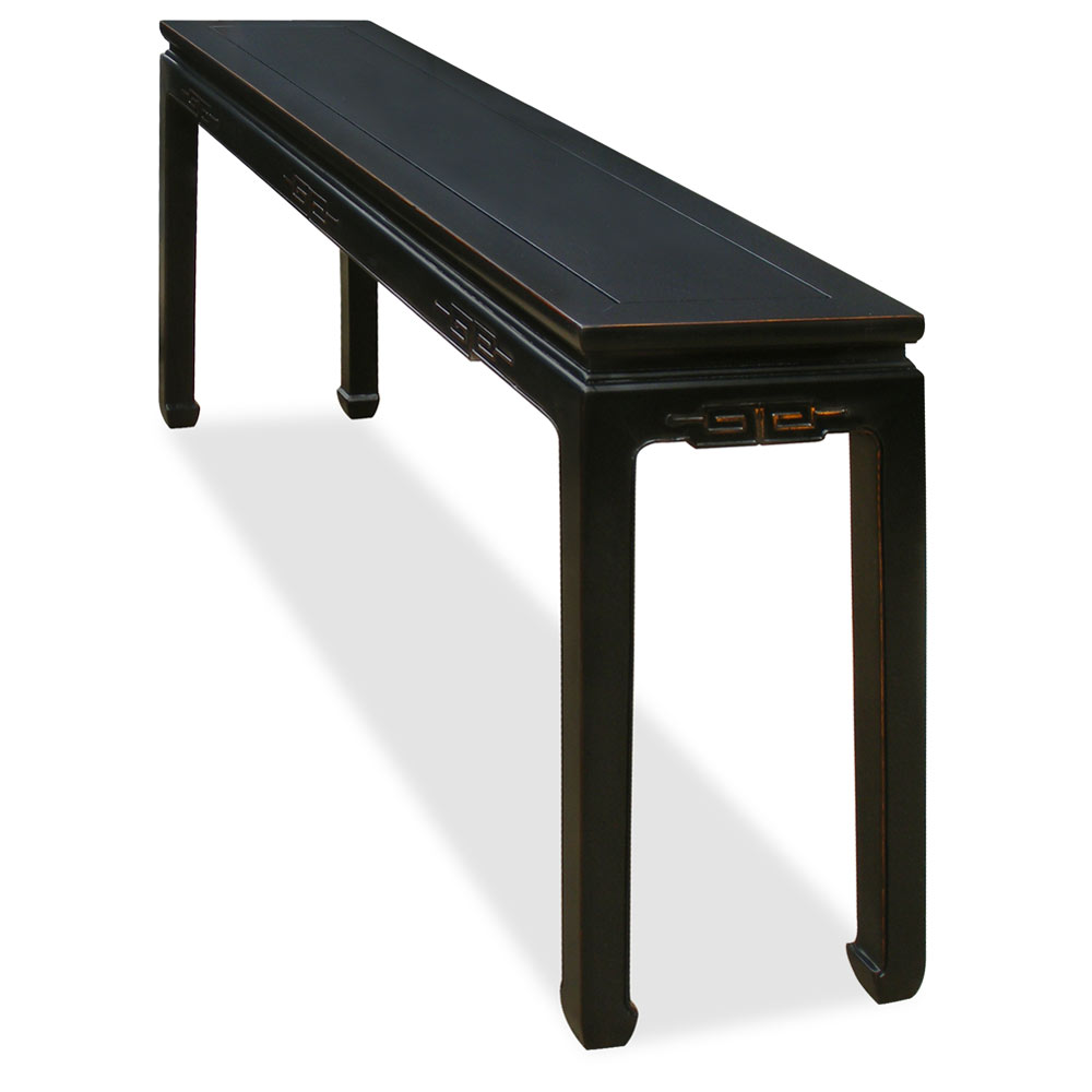 Distressed Black Elmwood Chinese Key Motif Console Table