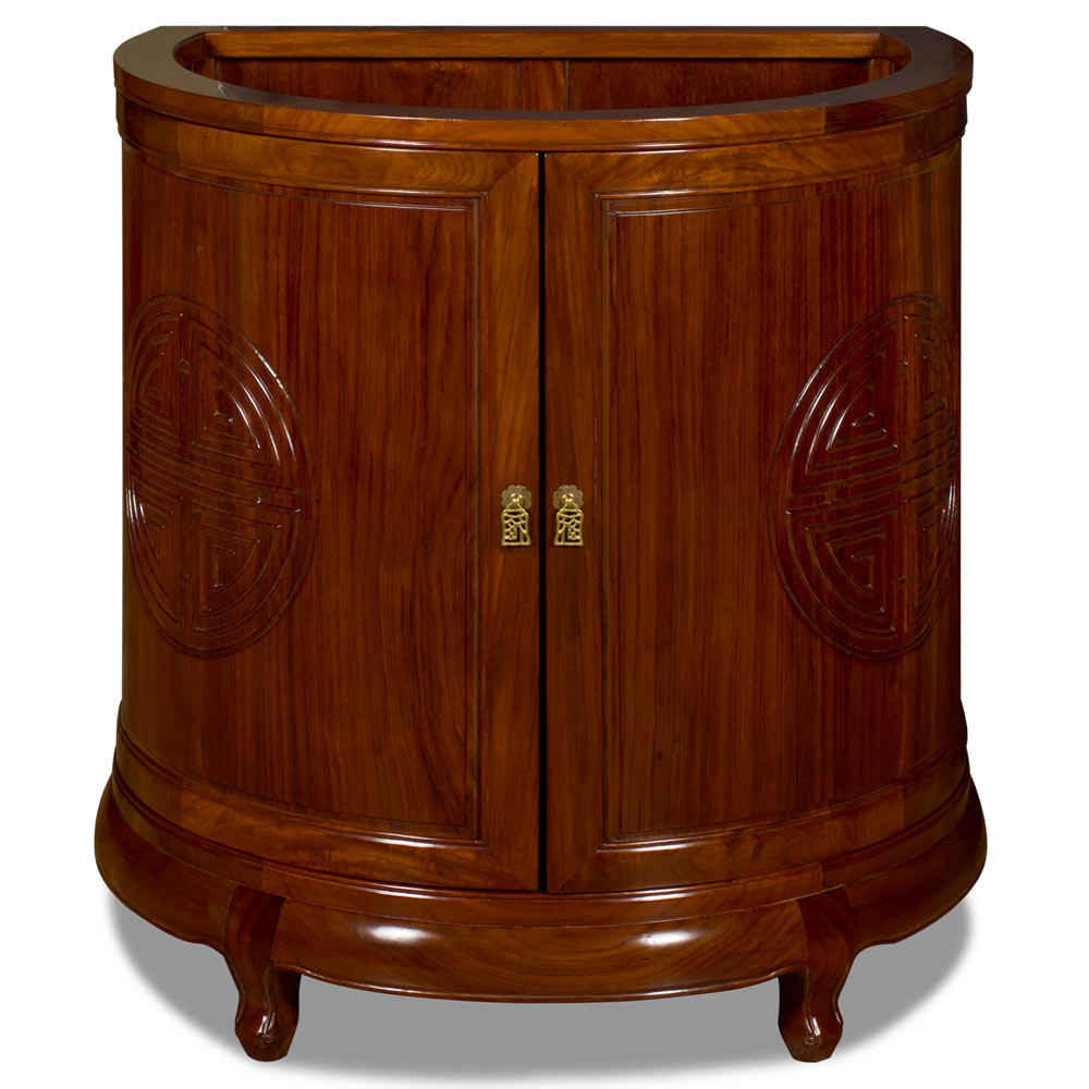 Natural Finish Rosewood Longevity Design Half Moon Chinese Vanity Cabinet
