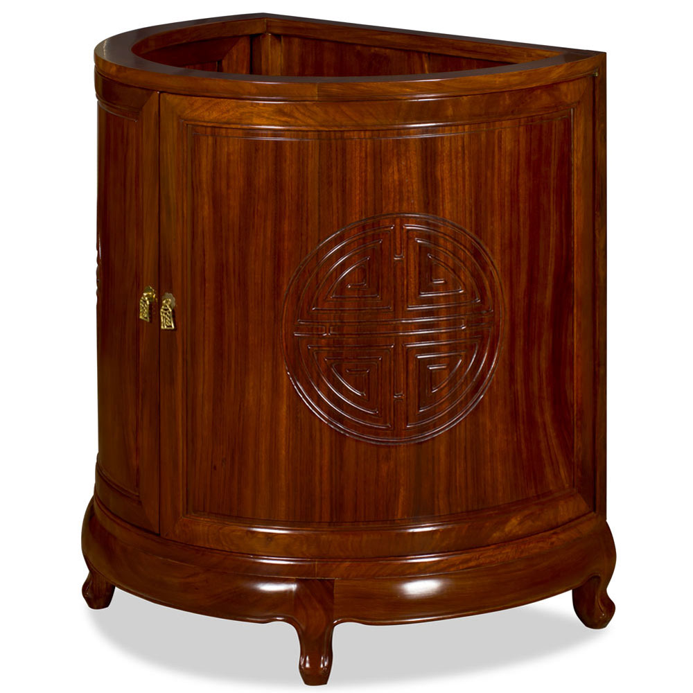 Natural Finish Rosewood Longevity Design Half Moon Chinese Vanity Cabinet