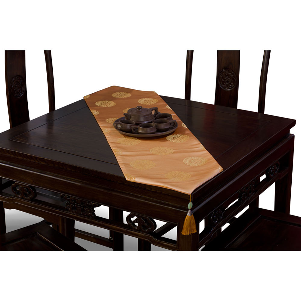 50-Inch Gold Silk Chinese Longevity Table Runner