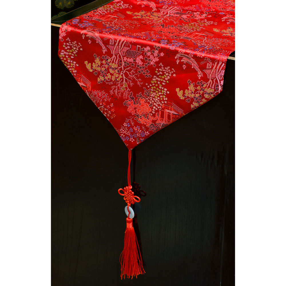 50 Inch Red Silk Chinese Courtyard Table Runner