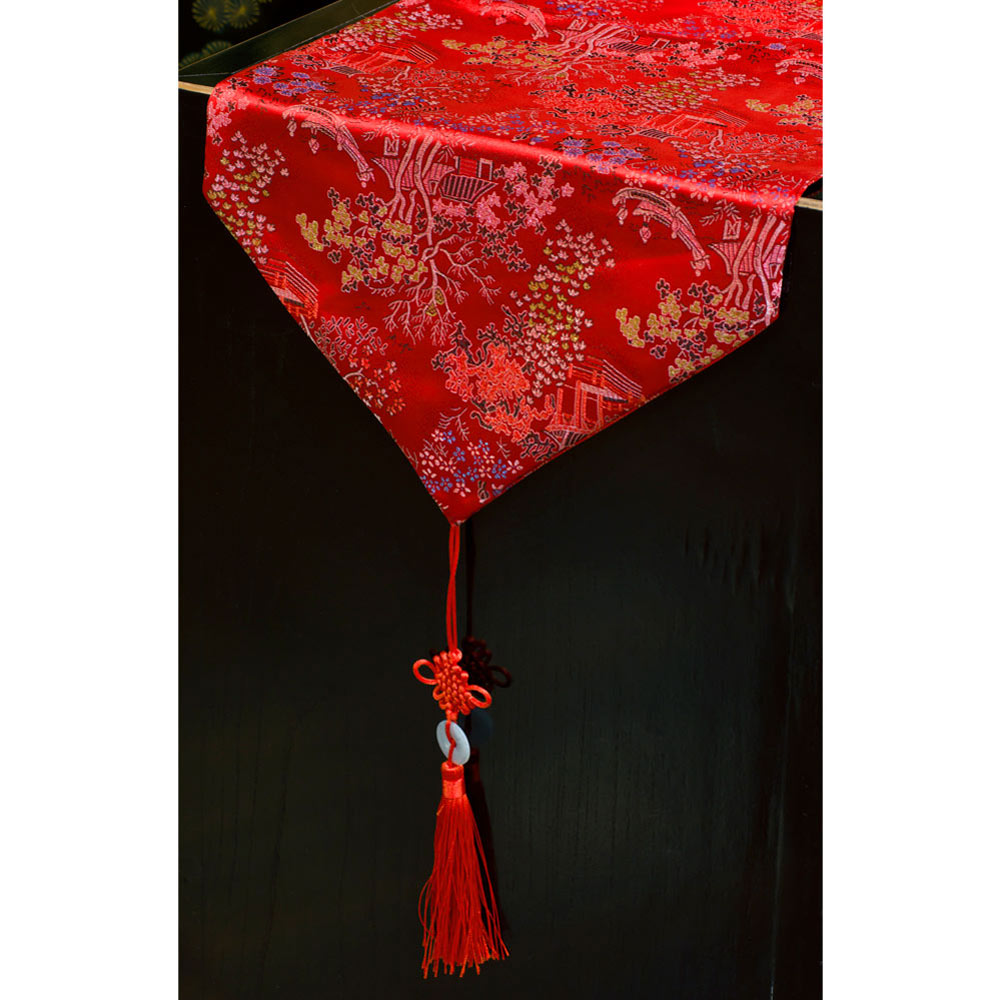 50 Inch Red Silk Chinese Courtyard Table Runner