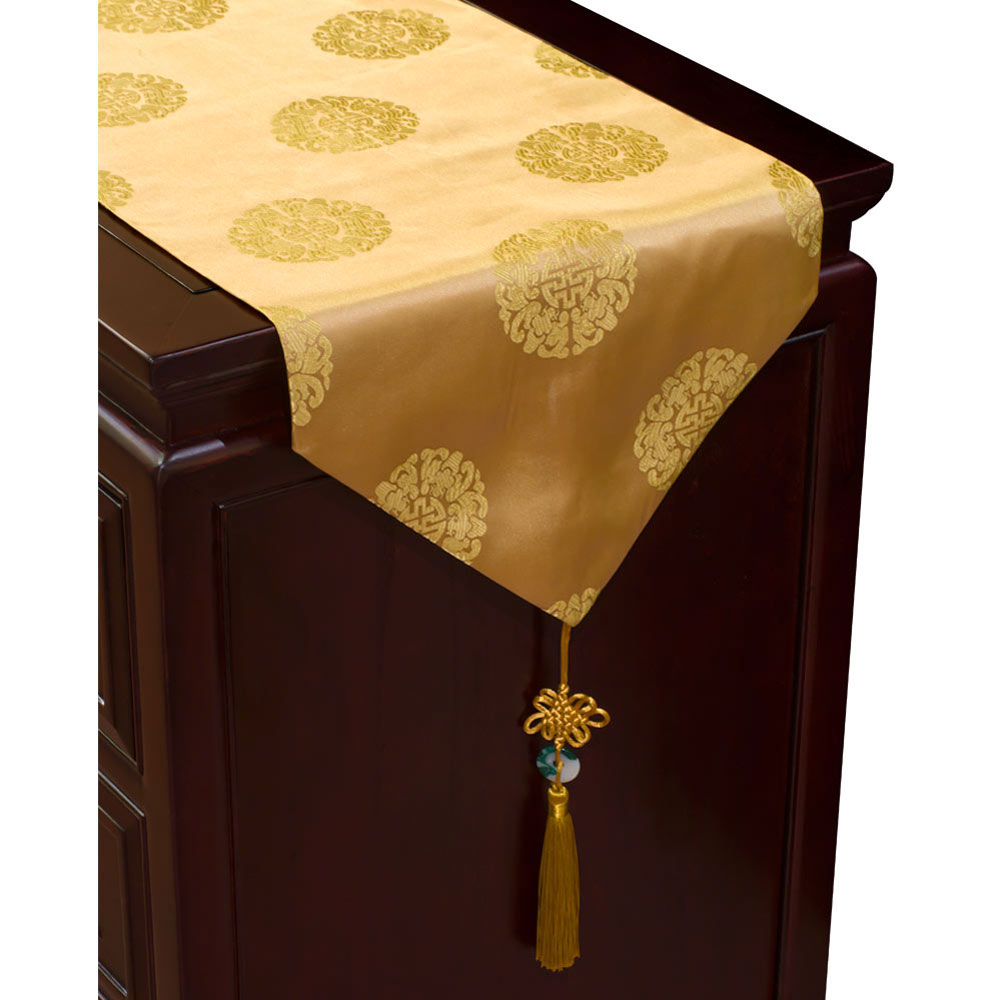 96 Inch Gold Silk Chinese Longevity Table Runner