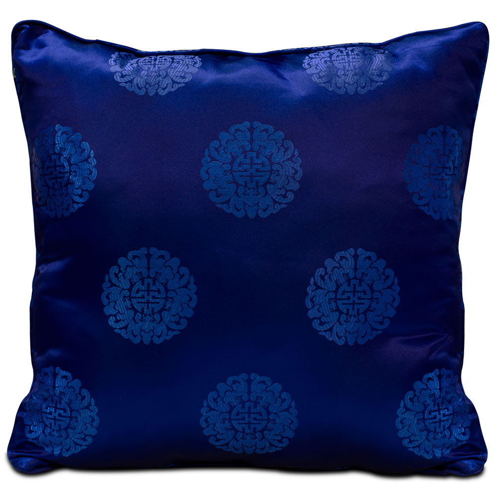 Royal Blue Silk Chinese Longevity Pillow (#13)