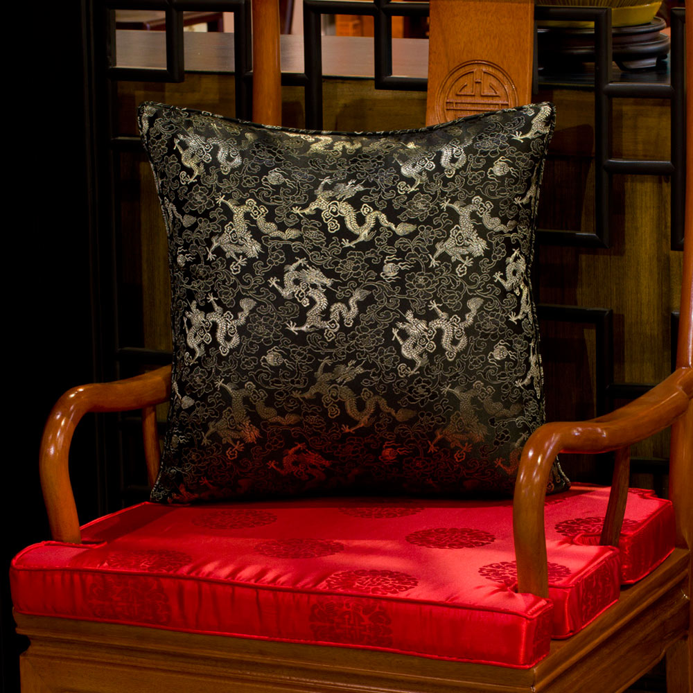 Black Silk Chinese Dragon Pillow (#79)