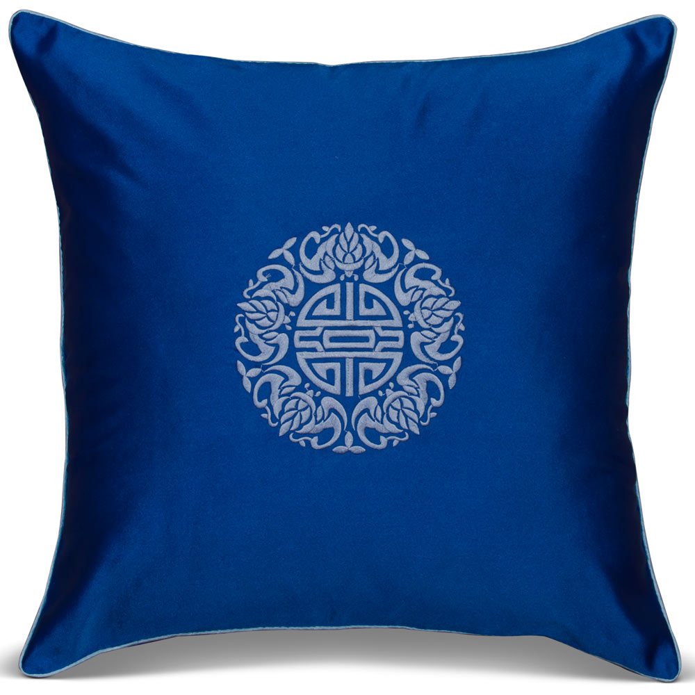 Royal Blue Chinese Silk Longevity Pillow