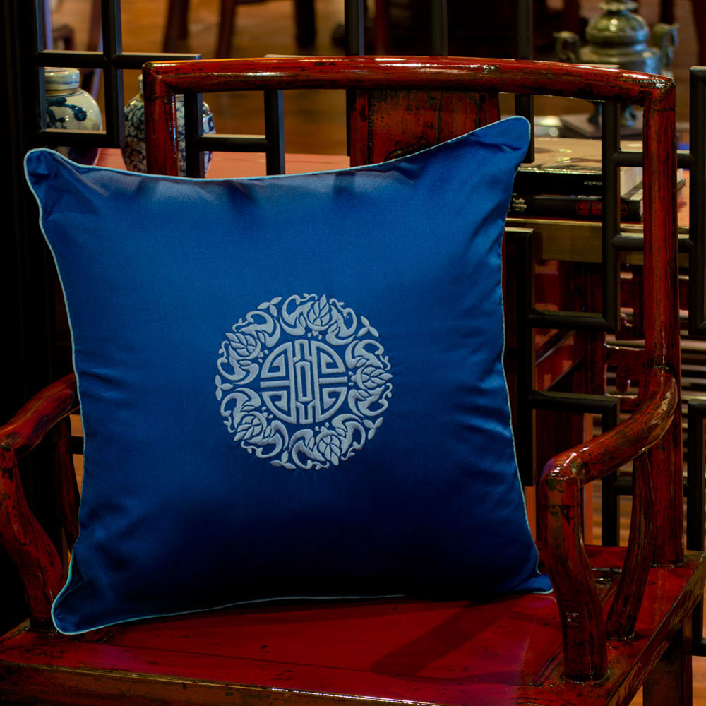 Royal Blue Chinese Longevity Pillow