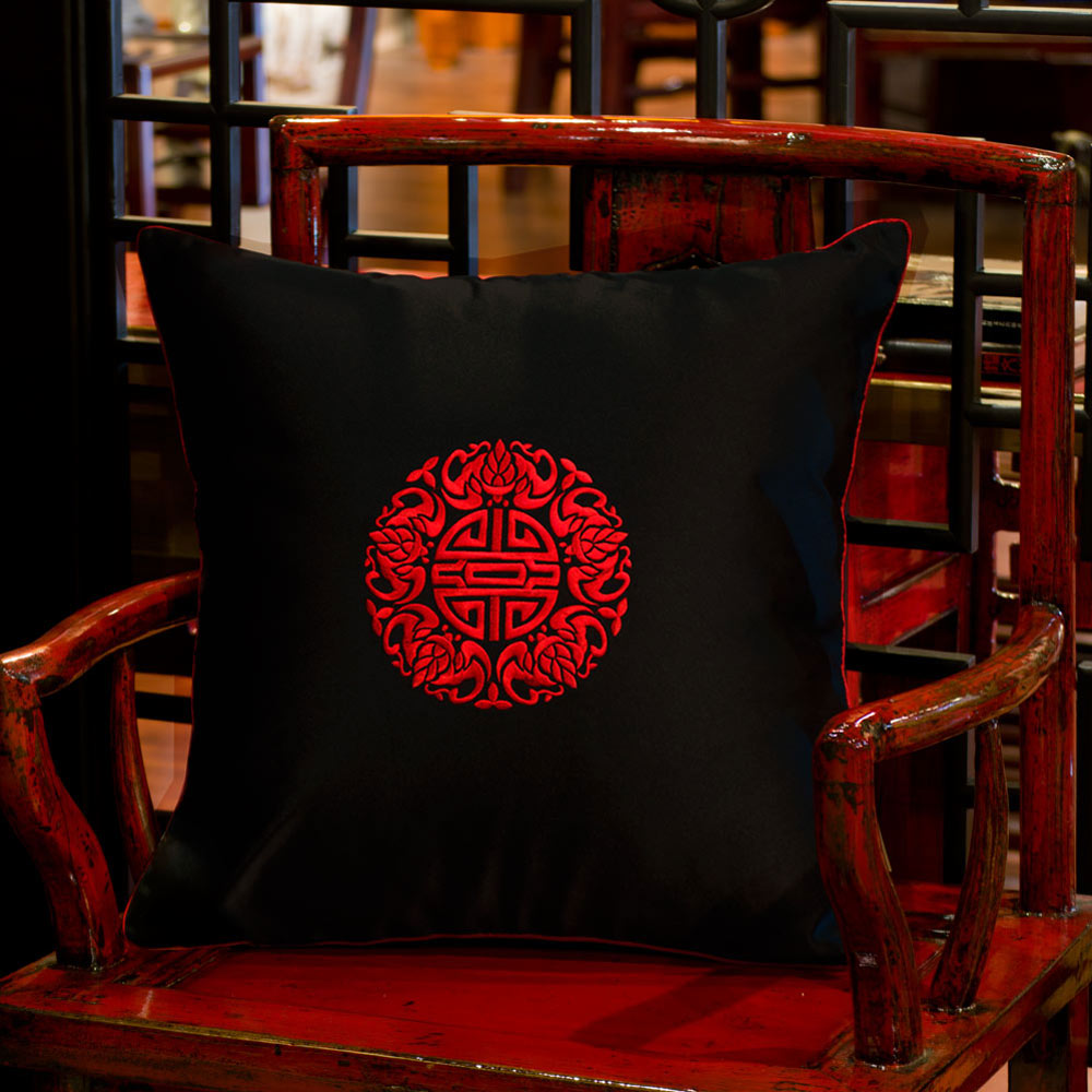 Black Chinese Longevity Pillow