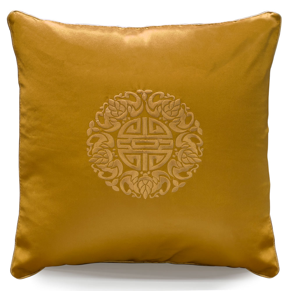 Golden Silk Chinese Longevity Pillow