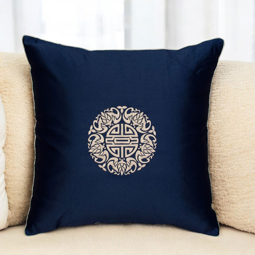 Midnight Blue Chinese Longevity Pillow