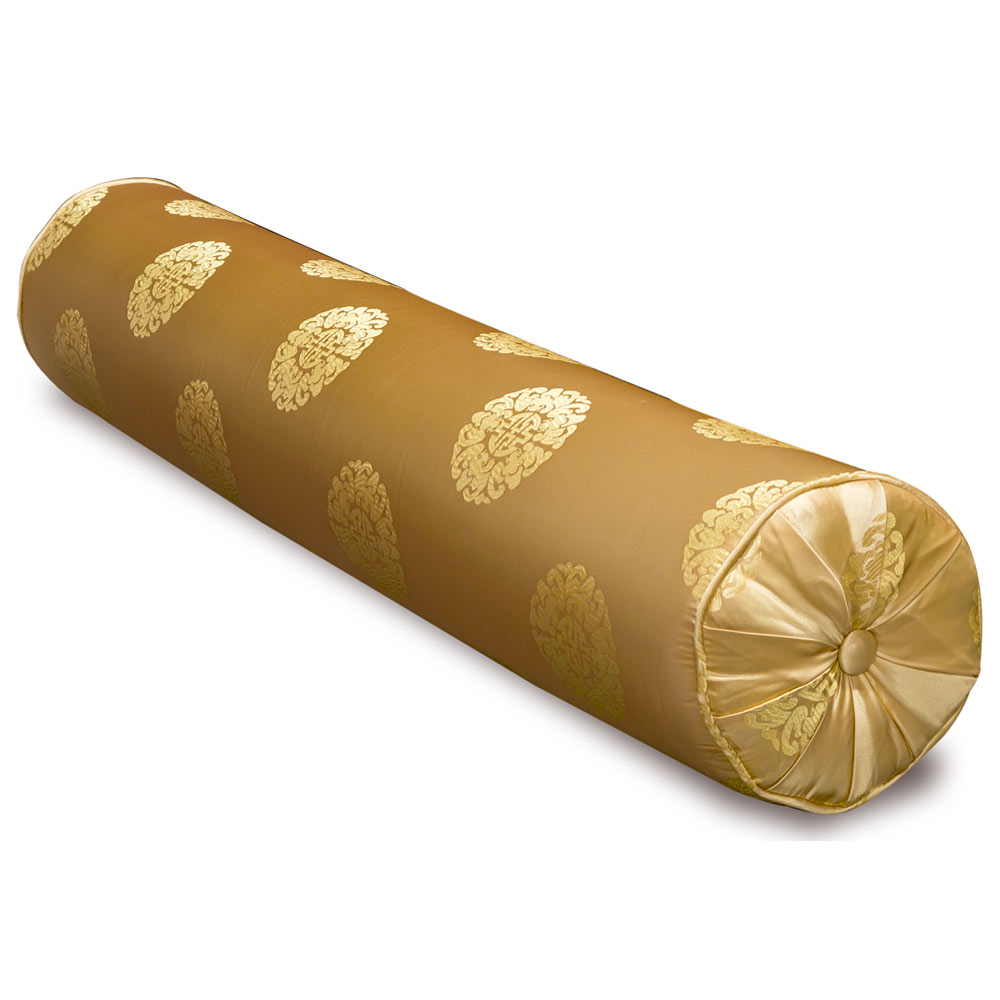 Gold Silk Chinese Longevity Long Bolster Pillow