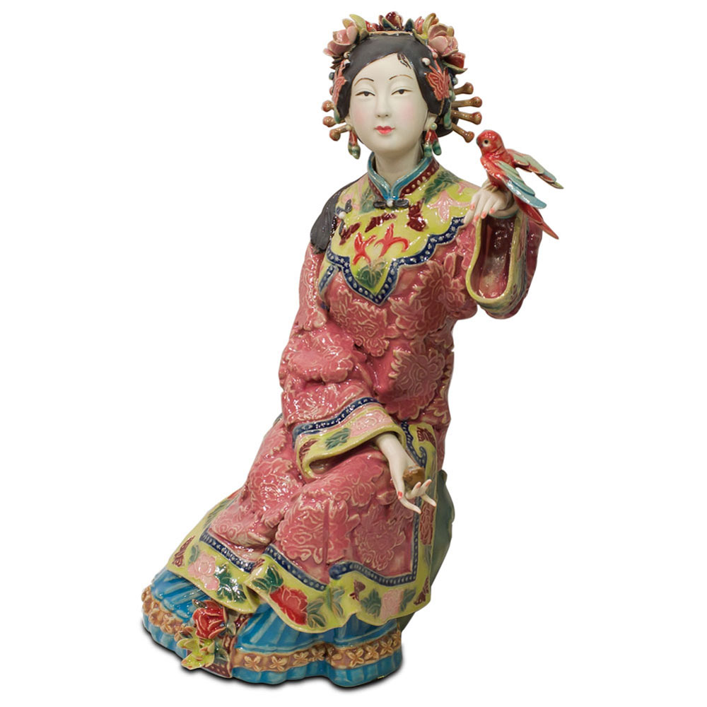 Chinese Porcelain Figurine, Lady with Bird