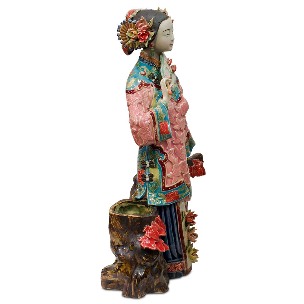 Chinese Porcelain Figurine, Lady with Autumn Maple Leaves