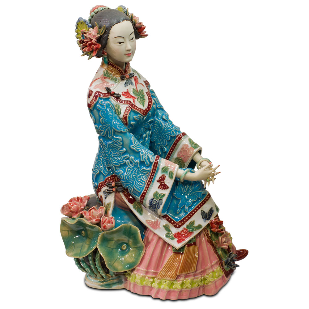 Chinese Porcelain Figurine, Lady with Summer Lotus