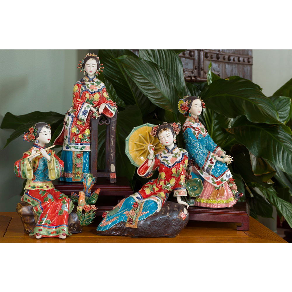 Chinese Porcelain Figurine, Lady in Red with Umbrella