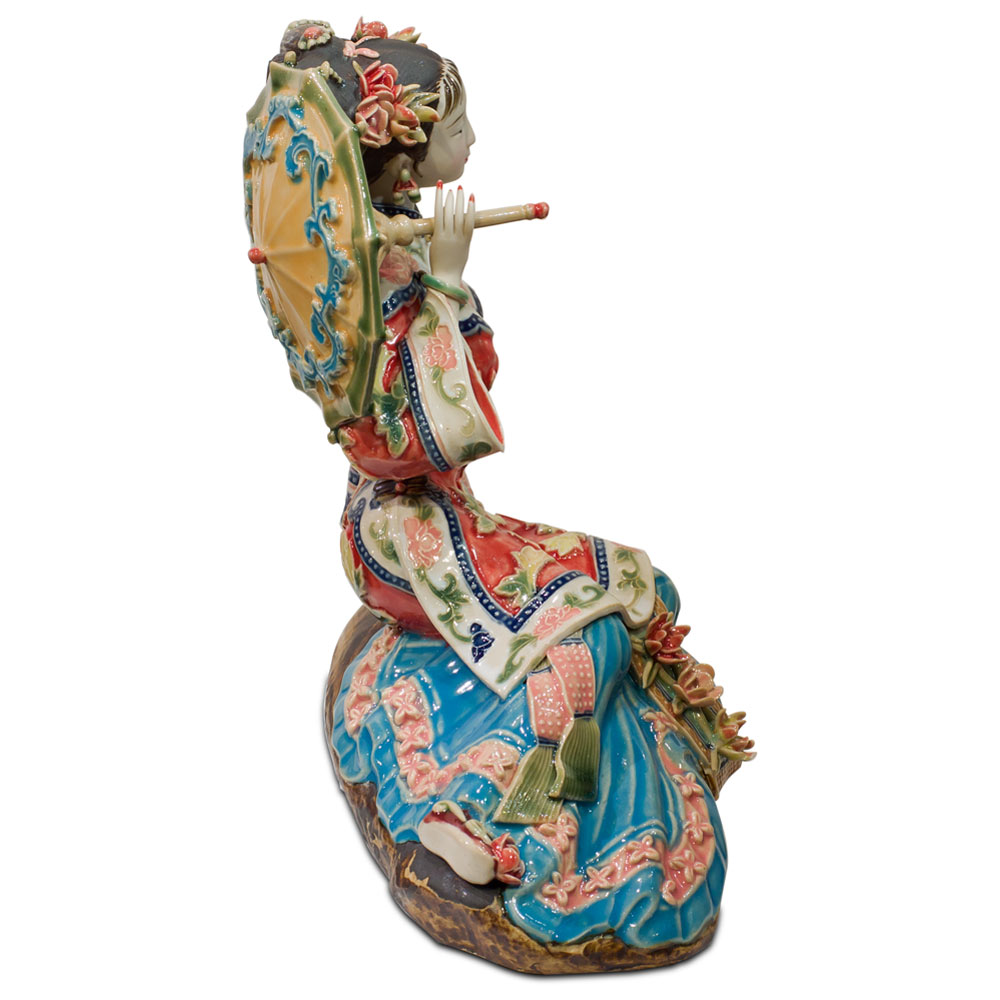 Chinese Porcelain Figurine, Lady in Red with Umbrella