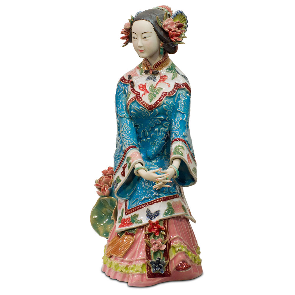 Chinese Porcelain Figurine, Lady with Summer Lotus