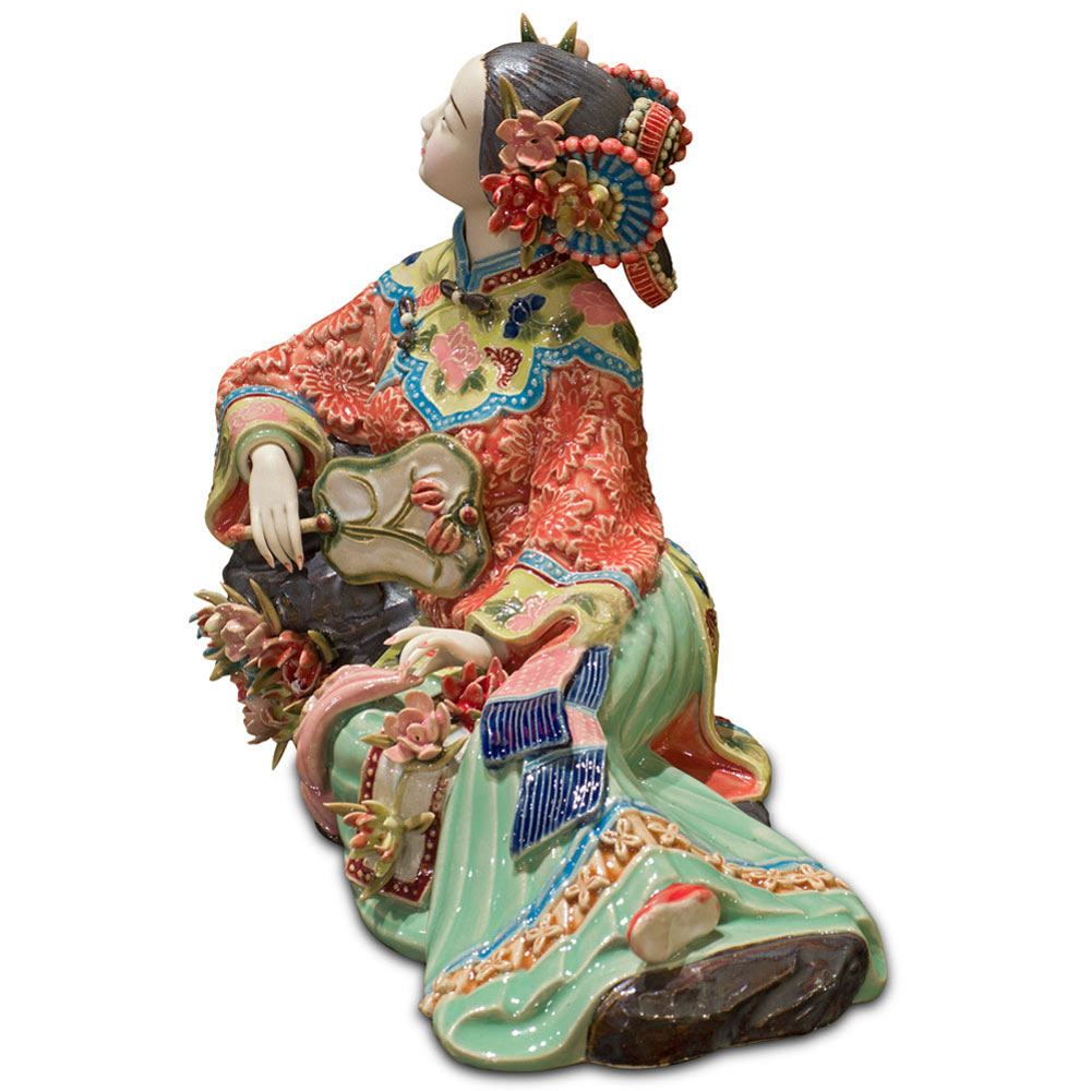 Chinese Porcelain Figurine, Qing Dynasty Lady in Spring Garment