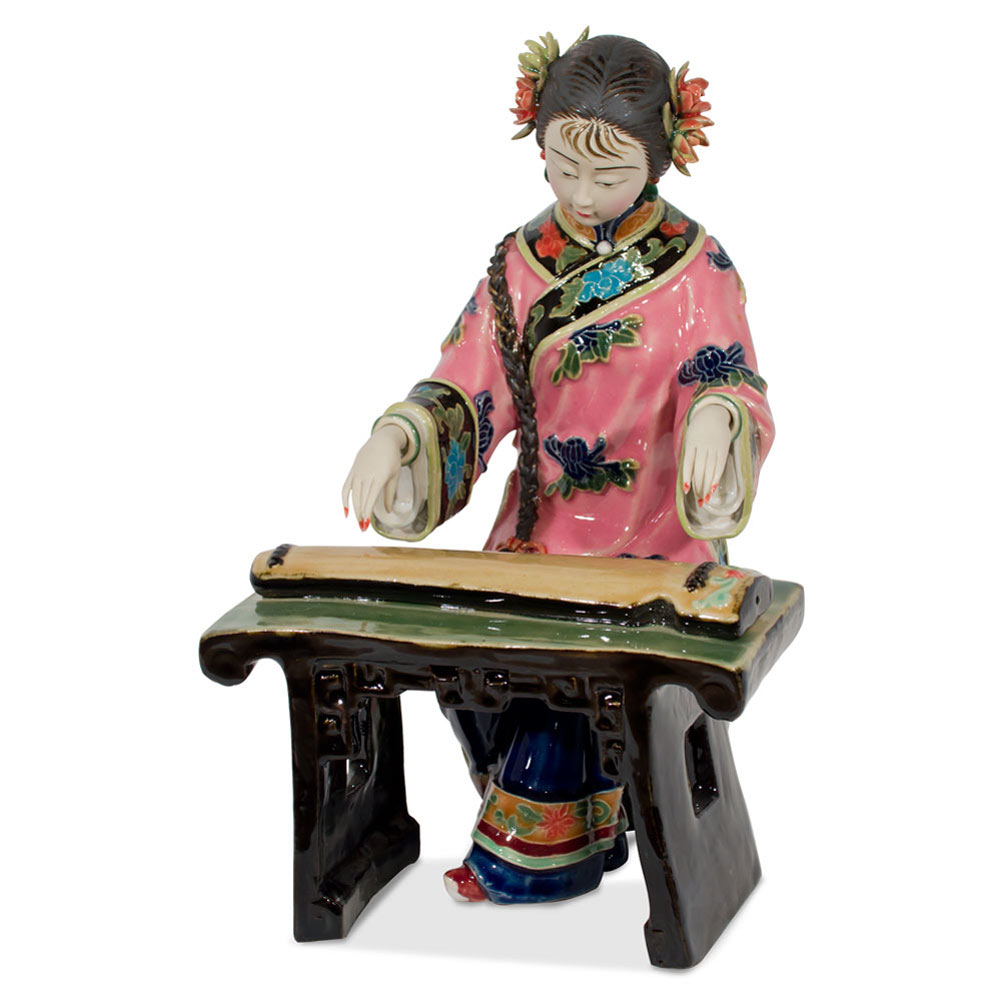 Chinese Porcelain Figurine, Lady Playing Guqin