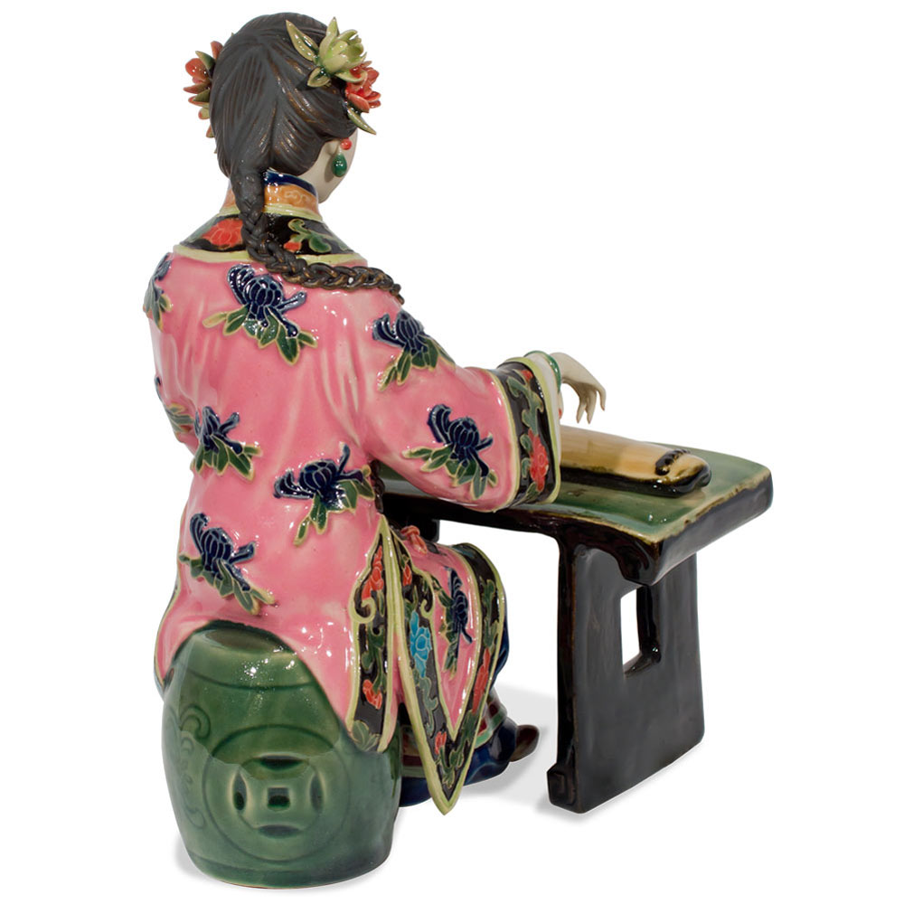 Chinese Porcelain Figurine, Lady Playing Guqin