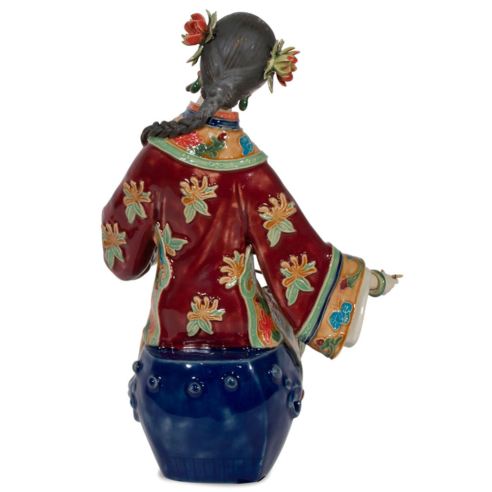 Chinese Porcelain Figurine, Lady Playing Erhu