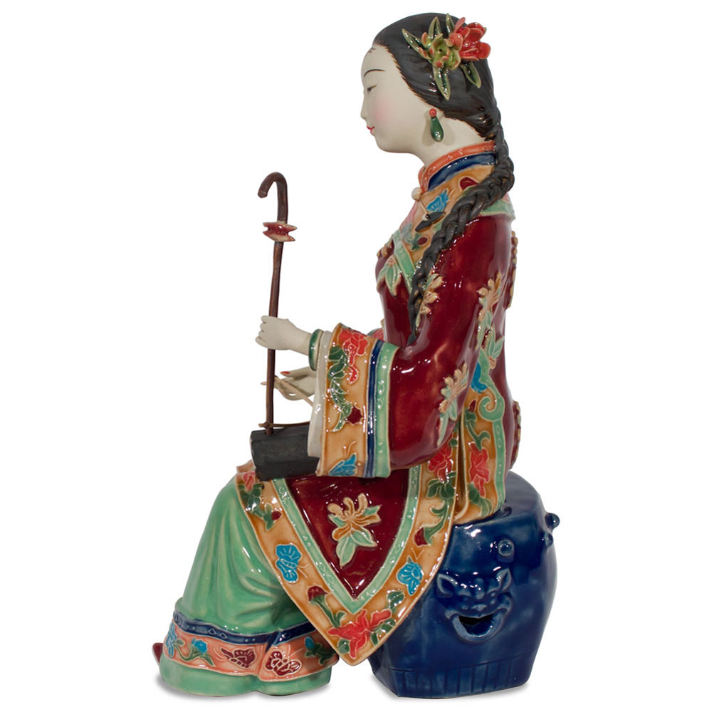 Chinese Porcelain Figurine, Lady Playing Erhu