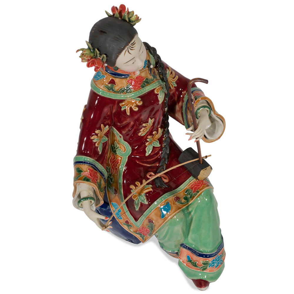 Chinese Porcelain Figurine, Lady Playing Erhu