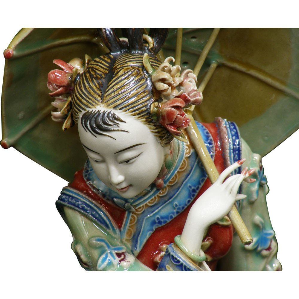 Chinese Porcelain Figurine, Shi Wan Lady with Bird