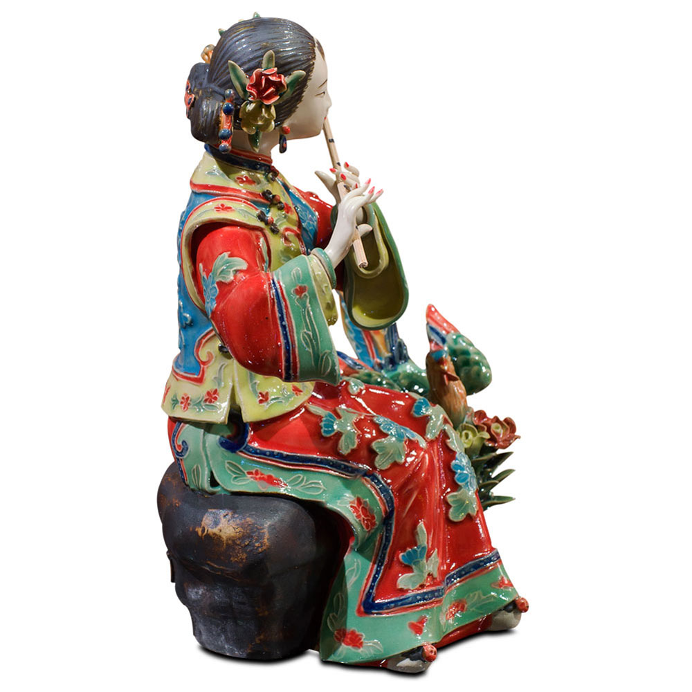 Chinese Porcelain Figurine, Shi Wan Lady with Flute