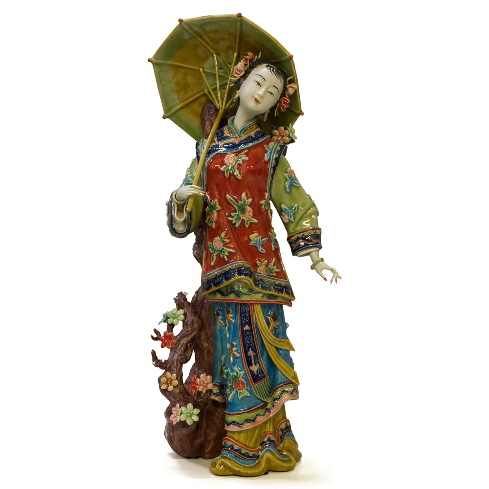 Chinese Porcelain Figurine, Lady Holding Umbrella