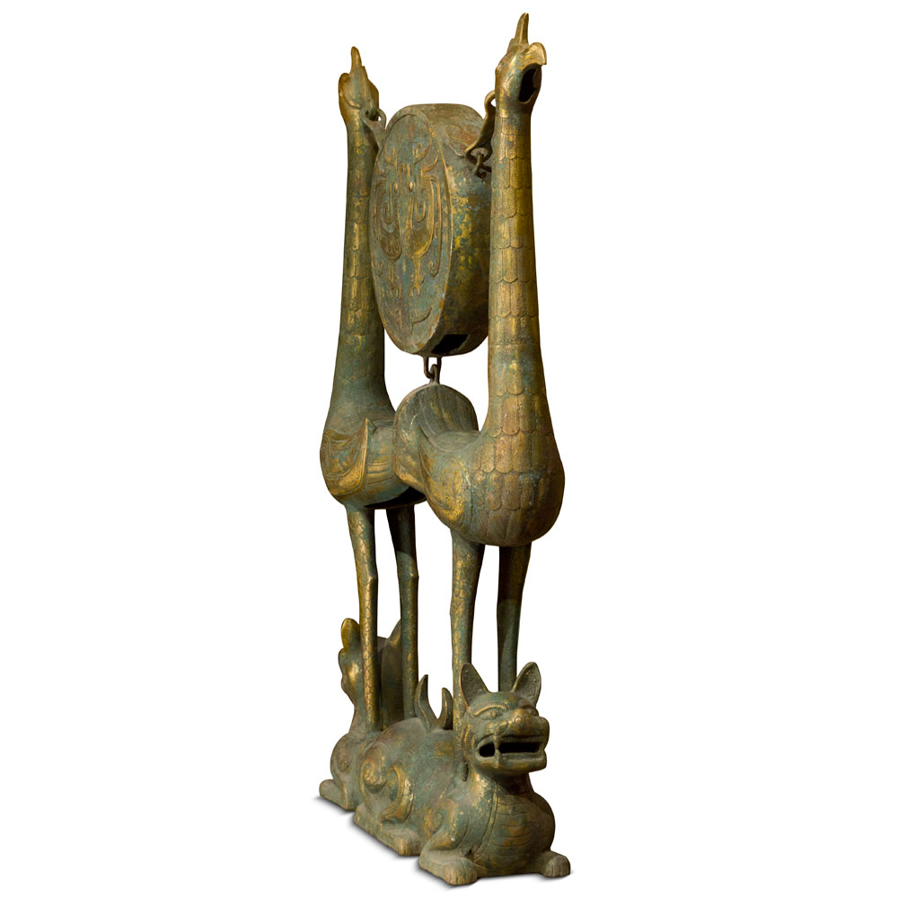 Bronze Patina Shang Dynasty Sculpture of Two Cranes