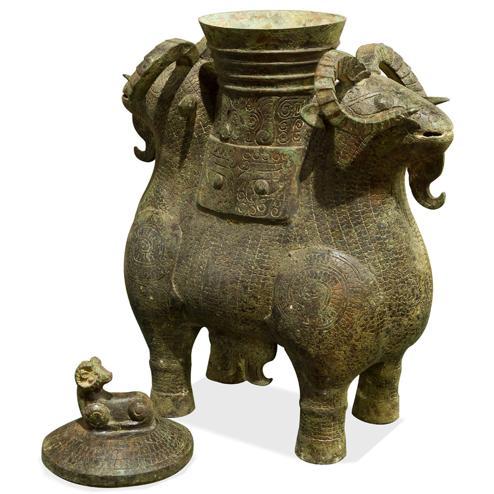 Bronze Patina Shang Dynasty Wine Vessel