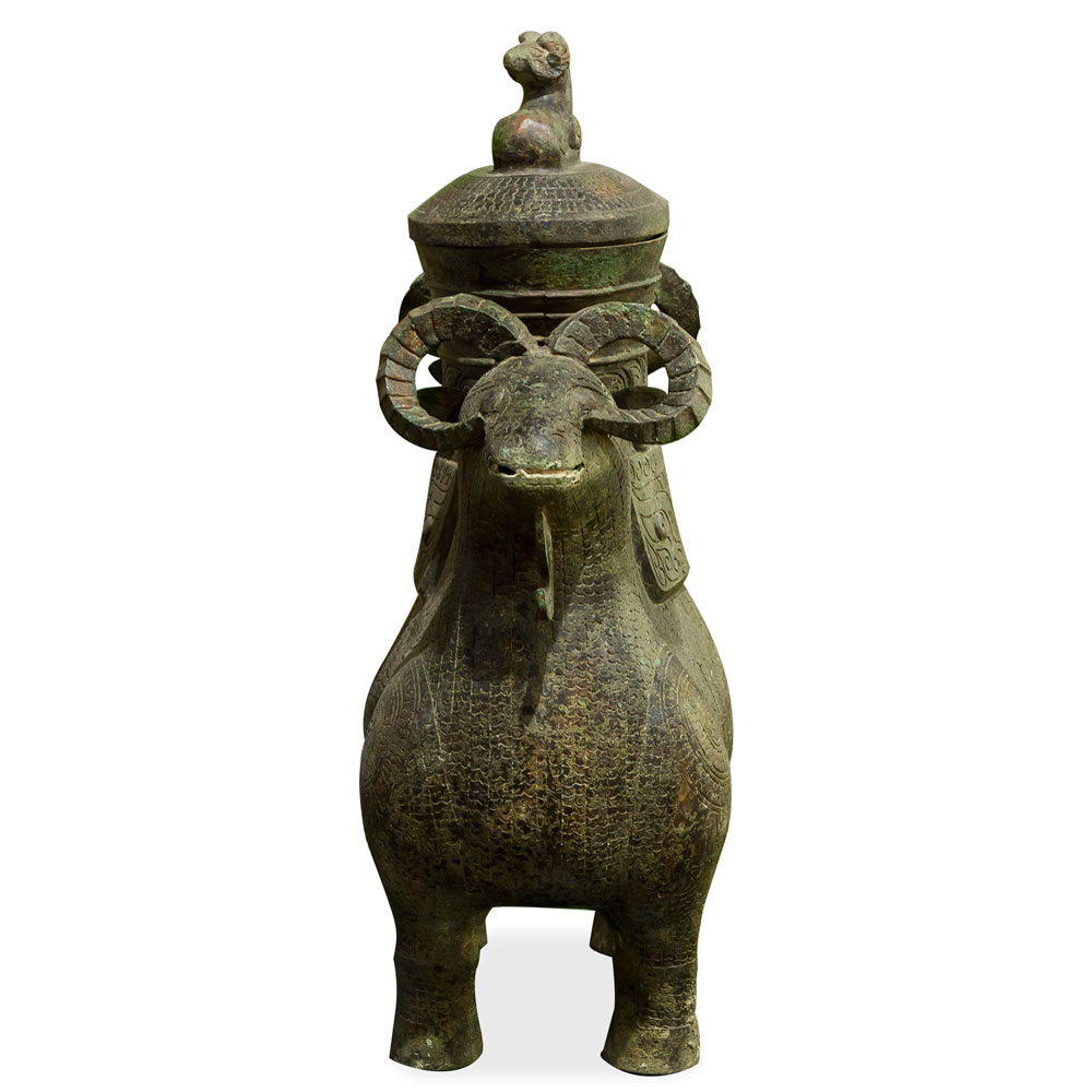 Bronze Patina Shang Dynasty Wine Vessel