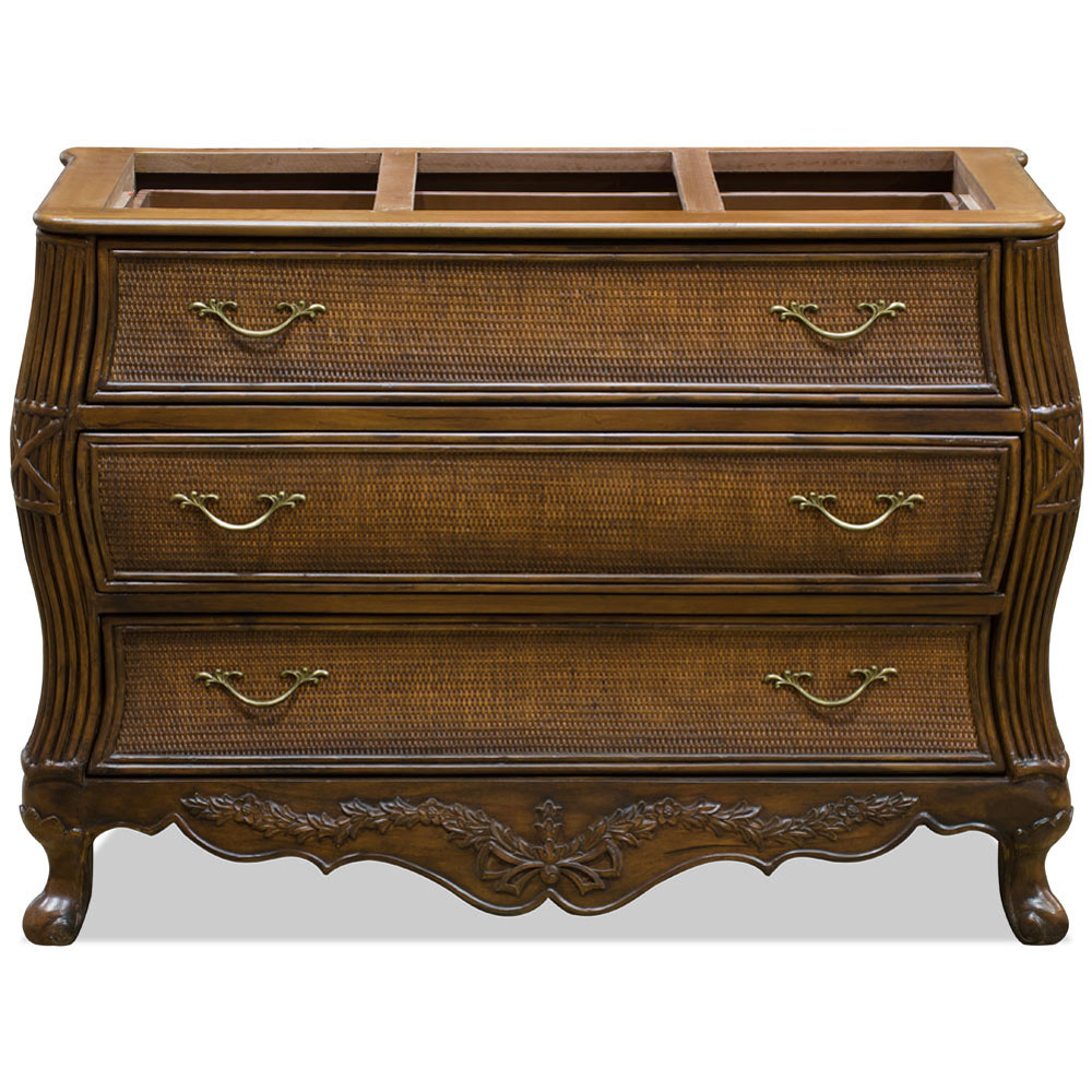 French Motif Rattan Oriental Chest of Drawers