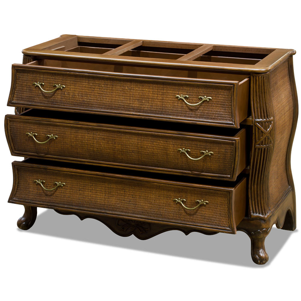 French Motif Rattan Oriental Chest of Drawers