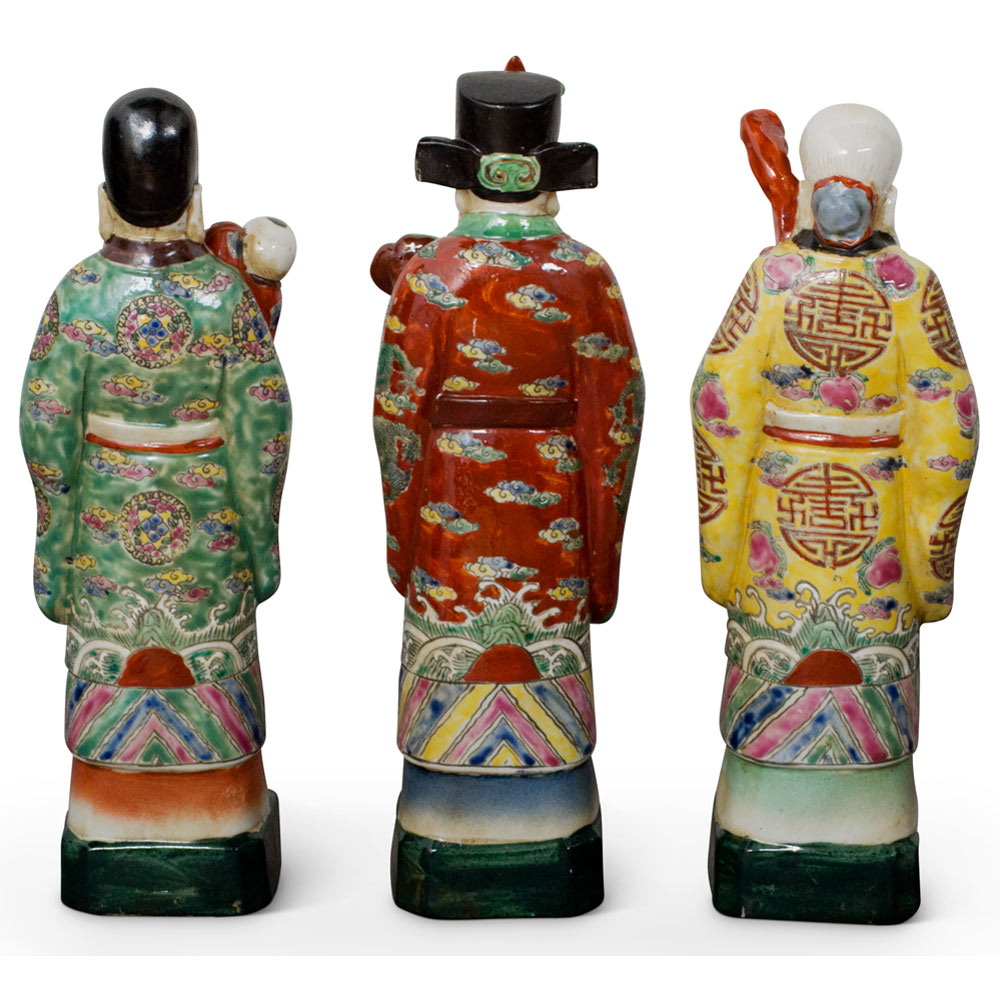 Porcelain Three Lucky Gods Chinese Statue Set