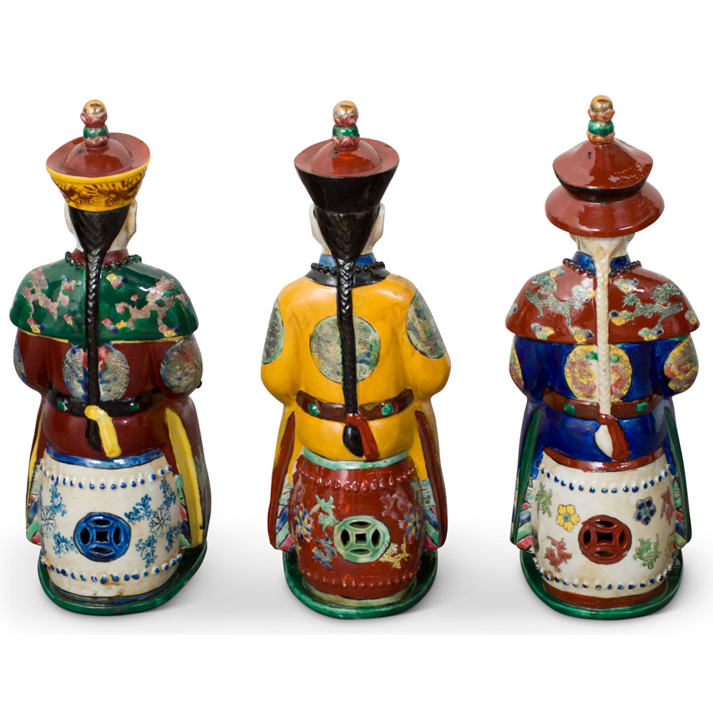 Red Yellow Blue Porcelain Qing Emperor Chinese Figurine Set
