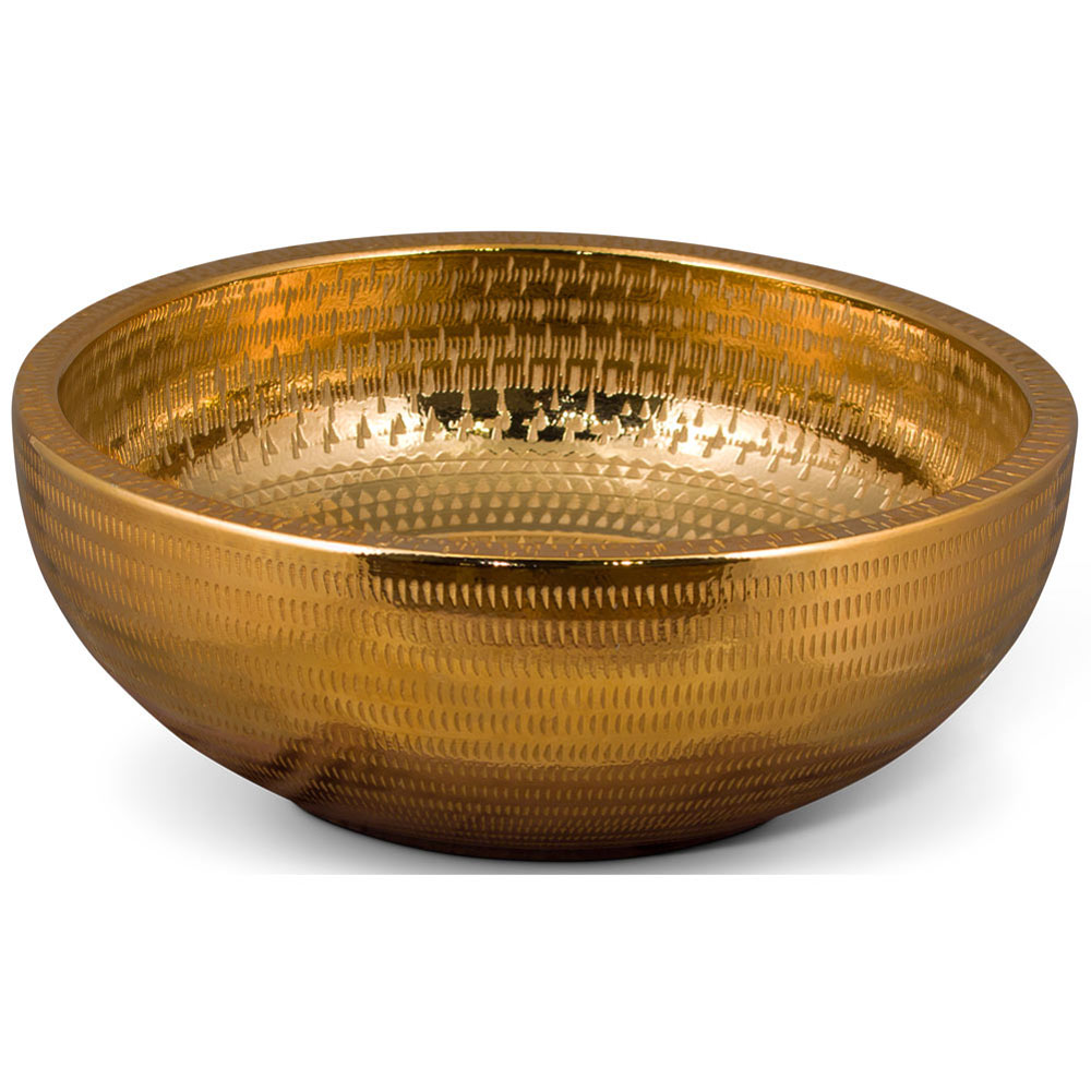 16in Abstract Motif Gold Textured Oriental Porcelain Basin