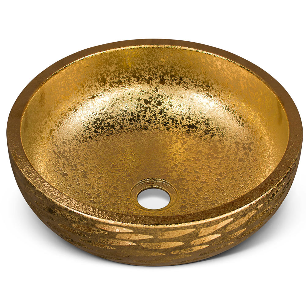 16in Abstact Design Gold Textured Oriental Porcelain Basin