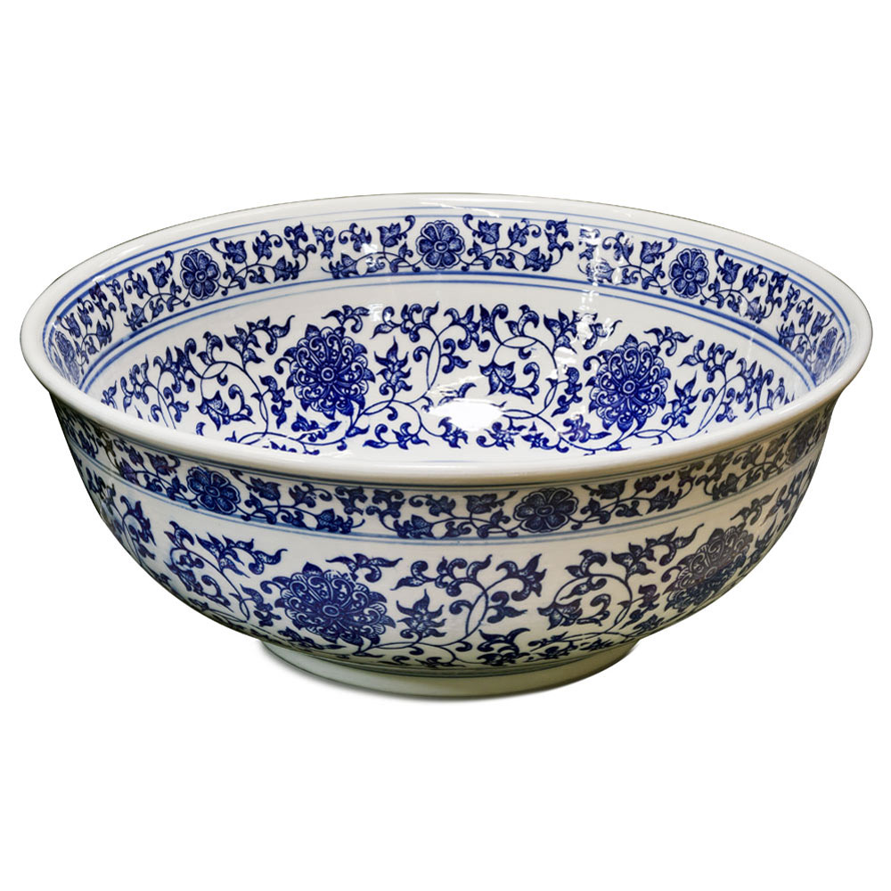 Blue and White Porcelain Floral Motif Oriental Basin