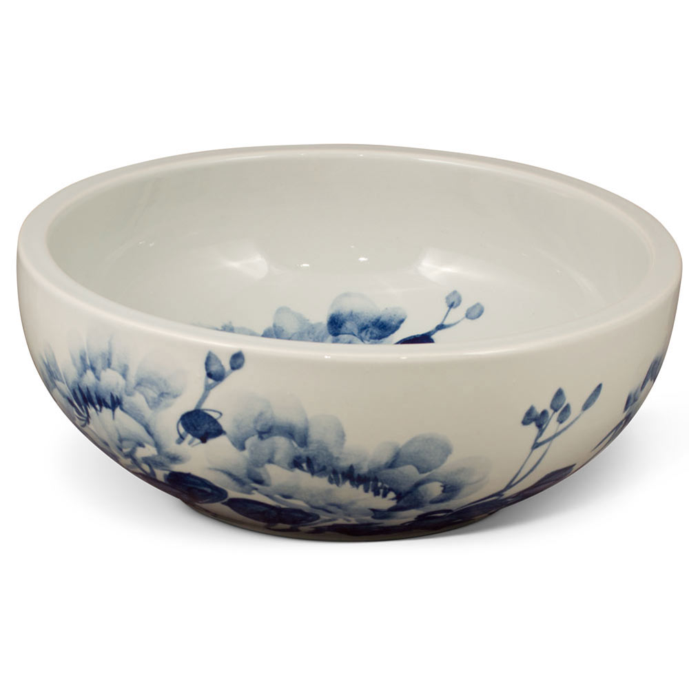 16in Blue and White Peony Motif Oriental Porcelain Basin