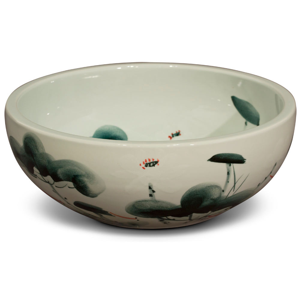 Porcelain Lotus Koi Pond Motif Oriental Basin