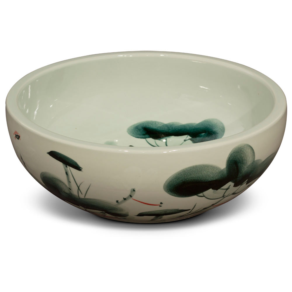 Porcelain Lotus Koi Pond Motif Oriental Basin