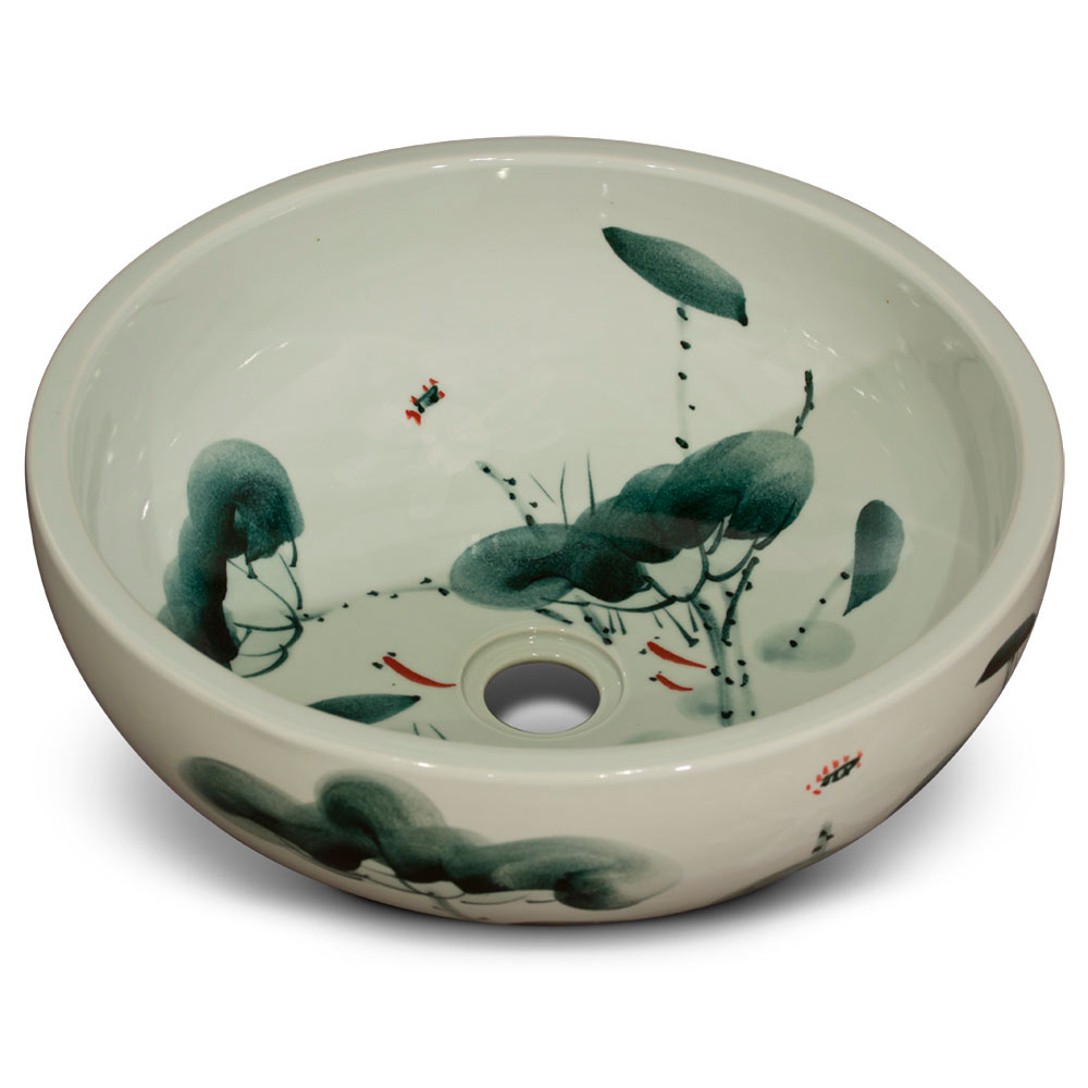 Porcelain Lotus Koi Pond Motif Oriental Basin