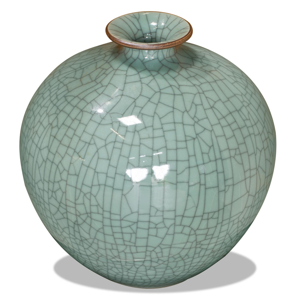 Light Blue Crackle Porcelain Oriental Ming Vase