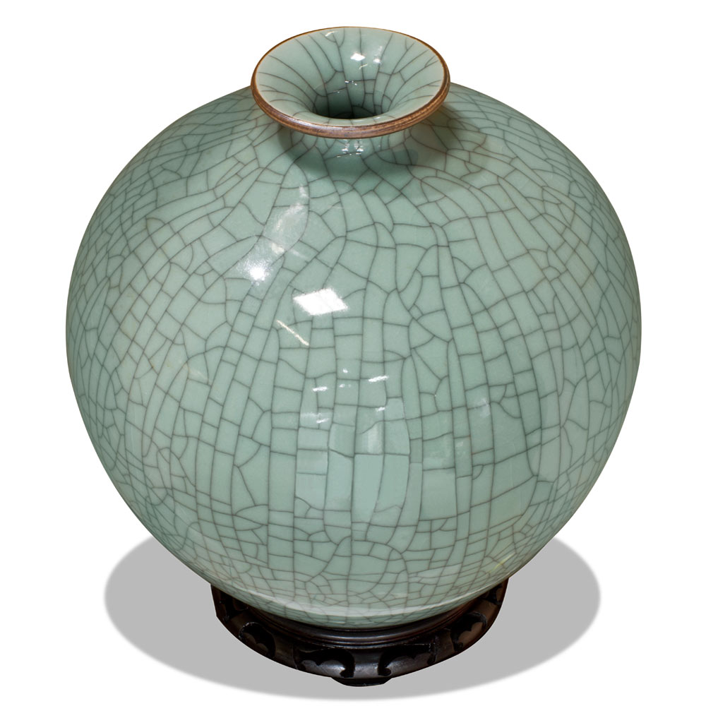 Light Blue Crackle Porcelain Oriental Ming Vase
