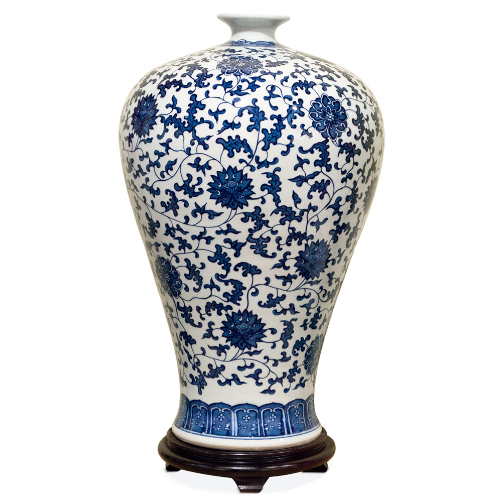 22 Inch Blue and White Chinese Porcelain Ming Vase