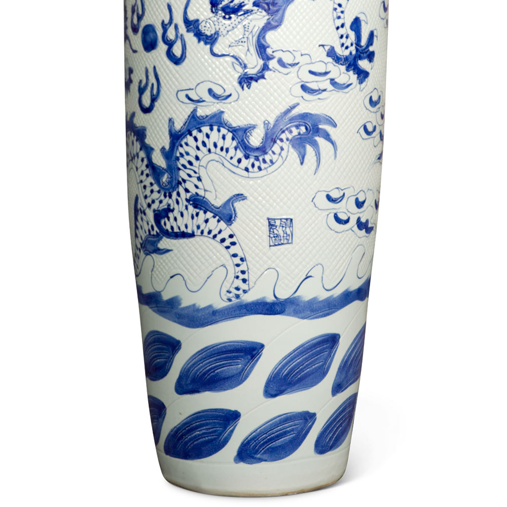 63 Inch Blue and White Porcelain Imperial Dragon Motif Chinese Jingdezhen Vase